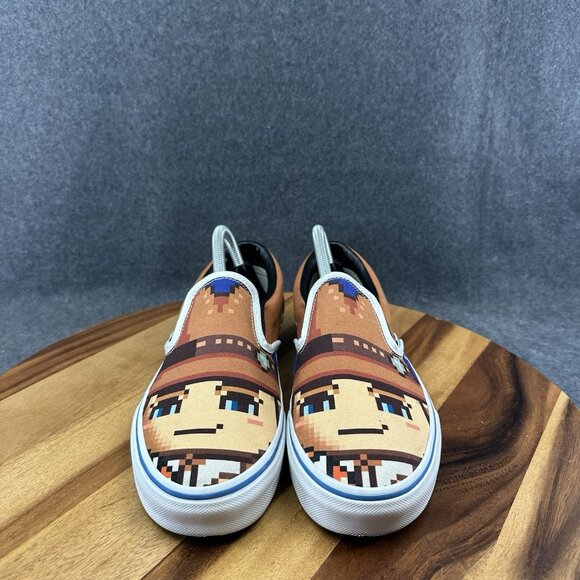 VANS Slip On Brown Block Character Sneakers Slip On Canvas Sz 9 Custom Photo - Picture 3 of 11